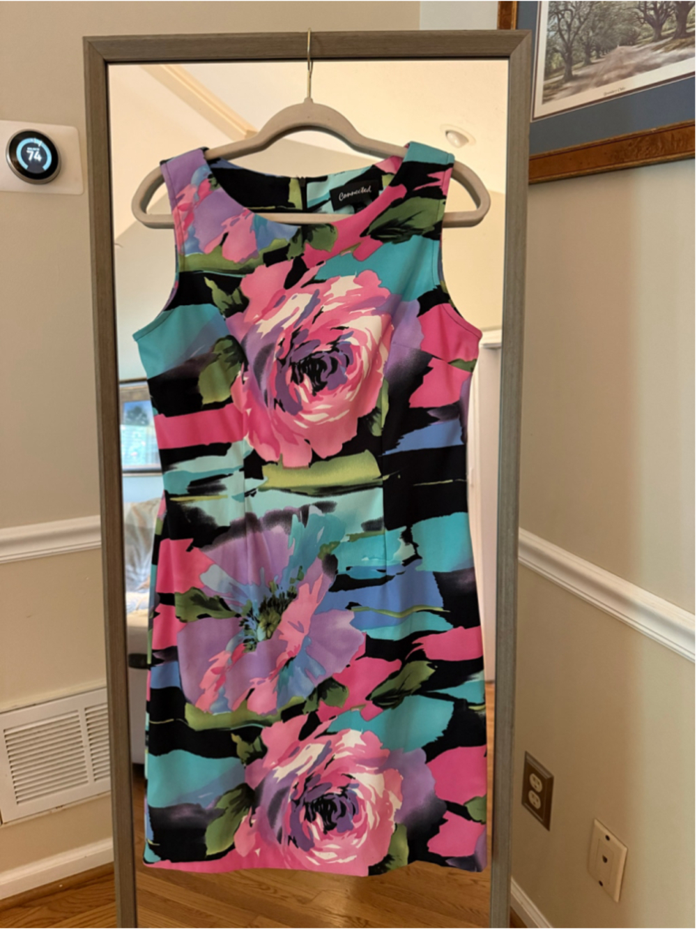 Women's Connected Floral Mini Dress Size 10 Black Pink Blue